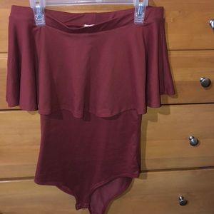 Burnt orange off the shoulder bodysuit
